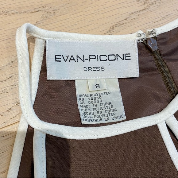 Evan Picone Halter Dress, Brown/White, Sleeveless, A-line, Midi, Women's (US M) - Picture 10 of 11